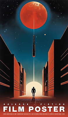 전신 PSD 포스터 일러스트 하늘 미래 한명 성인 건물 파란색 빛 판타지 우주 주황색 도시 빈티지 영화 복고 섬광 성인한명만 SF 국내일러스트 1 건축물 컬러 컨셉 상상 문화예술 사람 성인만 파일형식