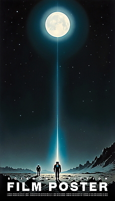 전신 PSD 포스터 일러스트 하늘 미래 성인 두명 파란색 빛 판타지 우주 달 빈티지 영화 복고 섬광 성인만 SF 국내일러스트 자연요소 컬러 컨셉 상상 문화예술 사람 파일형식