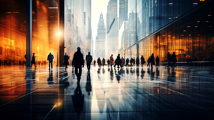 JPG 편집이미지 실루엣 산업 비즈니스 거리 사람 여러명 성인 건물 걷기 도시 디지털합성 출근 장노출 성인만 편집실사 AI인물포토 AI콘텐츠 건축물 다수 모션 촬영기법 CG 출퇴근 파일형식 AI포토