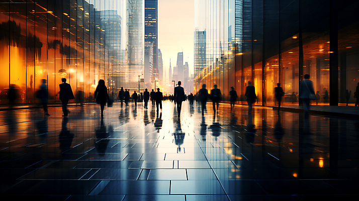 JPG 편집이미지 실루엣 산업 비즈니스 거리 사람 여러명 성인 건물 걷기 도시 디지털합성 출근 장노출 성인만 편집실사 AI인물포토 AI콘텐츠 건축물 다수 모션 촬영기법 CG 출퇴근 파일형식 AI포토