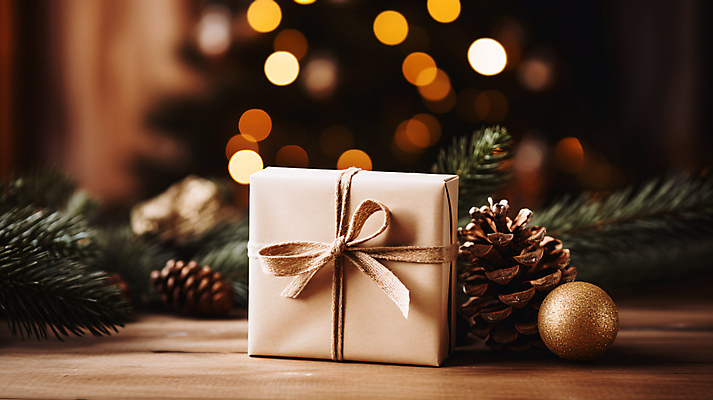 JPG 편집이미지 리본 종이 크리스마스장식 선물 사람없음 선물상자 보케 솔방울 베이지색 보케백그라운드 편집실사 AI포토 AI콘텐츠 컬러 백그라운드 크리스마스 상자 CG 파일형식