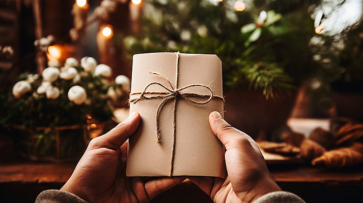 JPG 편집이미지 손 리본 종이 크리스마스장식 선물 들기 신체부위 선물상자 베이지색 보케백그라운드 편집실사 AI인물포토 AI콘텐츠 컬러 백그라운드 크리스마스 모션 사람 상자 CG 보케 파일형식 AI포토