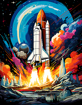 JPG 일러스트 사람없음 컬러풀 우주 로켓 발사 폭발 우주선 이륙 로켓발사 국내일러스트 AI일러스트 AI콘텐츠 컬러 파일형식