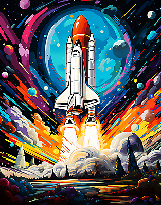 JPG 일러스트 사람없음 컬러풀 우주 로켓 발사 폭발 우주선 이륙 로켓발사 국내일러스트 AI일러스트 AI콘텐츠 컬러 파일형식