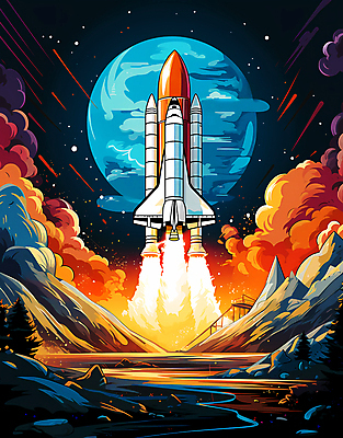 JPG 일러스트 사람없음 컬러풀 우주 행성 로켓 발사 폭발 우주선 이륙 로켓발사 국내일러스트 AI일러스트 AI콘텐츠 컬러 파일형식