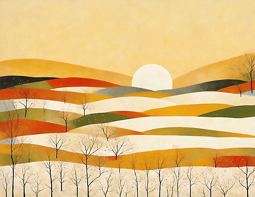 JPG 나무 백그라운드 일러스트 자연 하늘 산 초원 사람없음 컬러풀 태양 마을 일출 국내일러스트 AI일러스트 AI콘텐츠 자연요소 식물 컬러 노을 생태계 파일형식