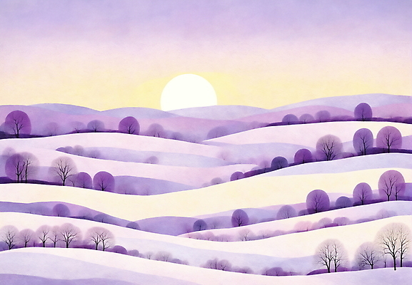 JPG 나무 백그라운드 일러스트 자연 하늘 산 초원 사람없음 태양 일출 보라색 국내일러스트 AI일러스트 AI콘텐츠 자연요소 식물 컬러 노을 생태계 파일형식