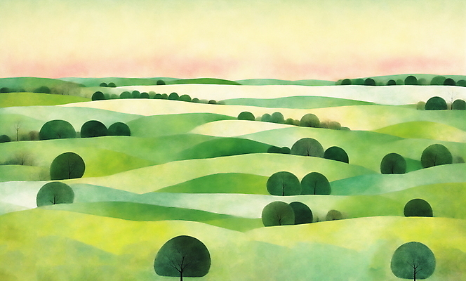 JPG 나무 백그라운드 일러스트 자연 하늘 산 초원 사람없음 초록색 일출 국내일러스트 AI일러스트 AI콘텐츠 식물 컬러 노을 생태계 파일형식