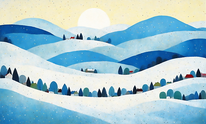 JPG 나무 백그라운드 일러스트 자연 하늘 산 주택 초원 사람없음 파란색 태양 마을 일출 국내일러스트 AI일러스트 AI콘텐츠 자연요소 식물 컬러 건물 노을 생태계 파일형식