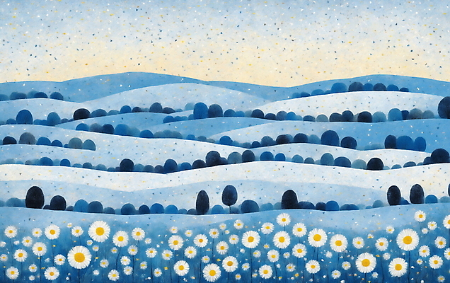 JPG 나무 꽃 백그라운드 일러스트 자연 하늘 산 초원 사람없음 파란색 일출 국내일러스트 AI일러스트 AI콘텐츠 식물 컬러 노을 생태계 파일형식