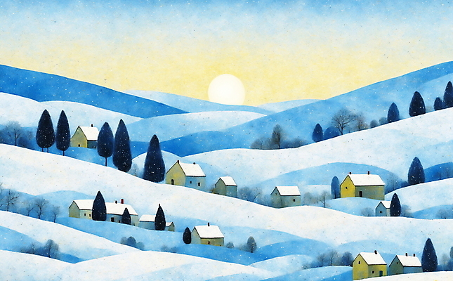 JPG 나무 백그라운드 일러스트 자연 하늘 산 주택 초원 사람없음 파란색 태양 마을 일출 국내일러스트 AI일러스트 AI콘텐츠 자연요소 식물 컬러 건물 노을 생태계 파일형식