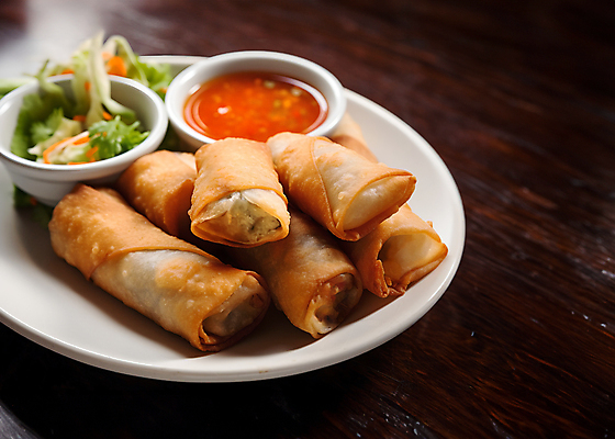 JPG 편집이미지 접시 음식 사람없음 소스 디지털합성 동남아음식 베트남음식 스프링롤 춘권 편집소스 편집실사 AI포토 AI콘텐츠 식기 중식 양념 CG 파일형식