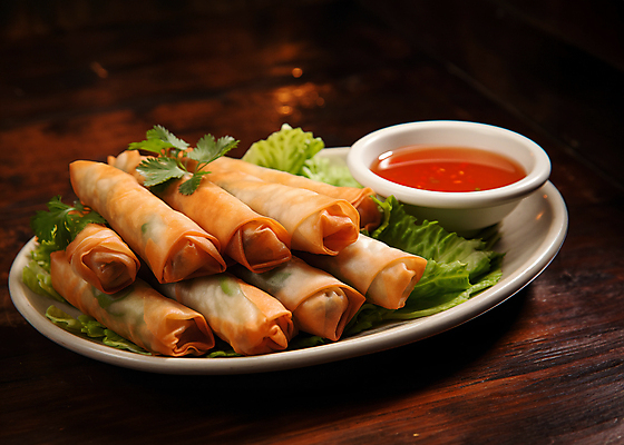 JPG 편집이미지 접시 음식 사람없음 소스 디지털합성 동남아음식 베트남음식 스프링롤 춘권 편집소스 편집실사 AI포토 AI콘텐츠 식기 중식 양념 CG 파일형식