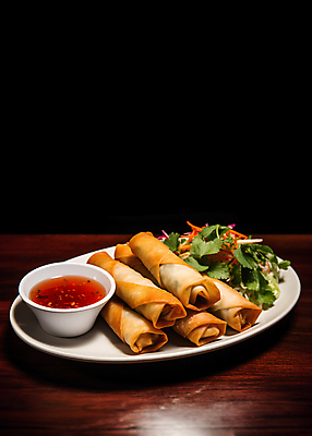 JPG 편집이미지 접시 음식 사람없음 소스 디지털합성 동남아음식 베트남음식 스프링롤 춘권 편집소스 편집실사 AI포토 AI콘텐츠 식기 중식 양념 CG 파일형식