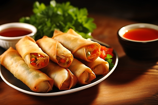 JPG 편집이미지 접시 음식 사람없음 소스 디지털합성 동남아음식 베트남음식 스프링롤 춘권 편집소스 편집실사 AI포토 AI콘텐츠 식기 중식 양념 CG 파일형식