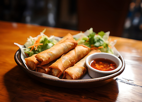 JPG 편집이미지 접시 음식 사람없음 소스 디지털합성 동남아음식 베트남음식 스프링롤 춘권 편집소스 편집실사 AI포토 AI콘텐츠 식기 중식 양념 CG 파일형식