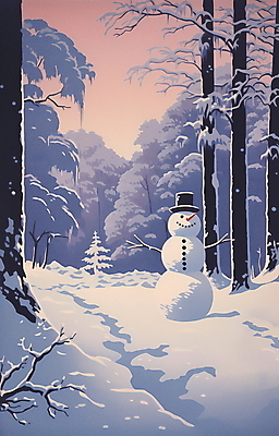 JPG 나무 설경 겨울 일러스트 눈사람 풍경 사람없음 눈 빈티지 복고 설산 눈덮임 국내일러스트 AI일러스트 AI콘텐츠 자연요소 식물 계절 컨셉 날씨 산 파일형식