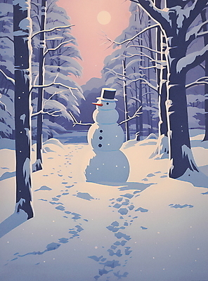 JPG 나무 설경 겨울 일러스트 자연 눈사람 풍경 사람없음 눈 빈티지 복고 설산 눈덮임 국내일러스트 AI일러스트 AI콘텐츠 자연요소 식물 계절 컨셉 날씨 산 생태계 파일형식