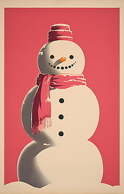 JPG 분홍색 겨울 일러스트 눈사람 사람없음 빈티지 복고 국내일러스트 AI일러스트 AI콘텐츠 계절 컬러 컨셉 파일형식