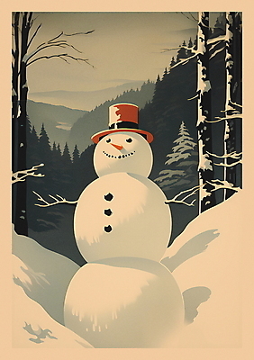 JPG 나무 설경 겨울 일러스트 눈사람 풍경 사람없음 눈 빈티지 복고 설산 눈덮임 국내일러스트 AI일러스트 AI콘텐츠 자연요소 식물 계절 컨셉 날씨 산 파일형식