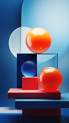 JPG 편집이미지 백그라운드 추상 사람없음 파란색 3D 사각형 주황색 원형 디지털합성 입체도형 편집3D AI컴퓨터그래픽 AI콘텐츠 도형 컬러 무늬 입체 파일형식