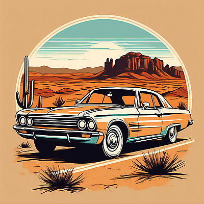 JPG 도로 교통수단 일러스트 자동차 산 사람없음 태양 사막 빈티지 디지털합성 빈티지배경 서부 국내일러스트 AI일러스트 AI콘텐츠 자연요소 길 육상교통 백그라운드 교통 컨셉 교통시설 파일형식