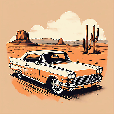 JPG 도로 교통수단 일러스트 자동차 산 선인장 사람없음 사막 빈티지 디지털합성 빈티지배경 서부 국내일러스트 AI일러스트 AI콘텐츠 식물 길 육상교통 백그라운드 교통 컨셉 교통시설 파일형식