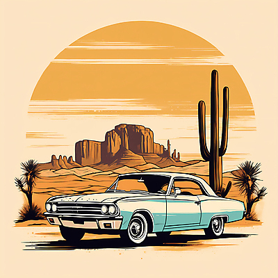 JPG 도로 교통수단 일러스트 자동차 산 선인장 사람없음 사막 빈티지 디지털합성 빈티지배경 서부 국내일러스트 AI일러스트 AI콘텐츠 식물 길 육상교통 백그라운드 교통 컨셉 교통시설 파일형식
