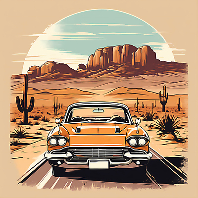 JPG 도로 교통수단 일러스트 자동차 산 선인장 사람없음 사막 빈티지 디지털합성 빈티지배경 서부 국내일러스트 AI일러스트 AI콘텐츠 식물 길 육상교통 백그라운드 교통 컨셉 교통시설 파일형식