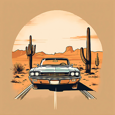 JPG 도로 교통수단 일러스트 자동차 산 선인장 사람없음 사막 빈티지 디지털합성 빈티지배경 서부 국내일러스트 AI일러스트 AI콘텐츠 식물 길 육상교통 백그라운드 교통 컨셉 교통시설 파일형식
