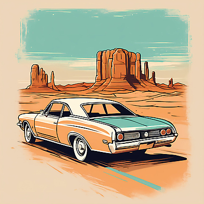 JPG 도로 교통수단 일러스트 자동차 산 사람없음 사막 빈티지 디지털합성 빈티지배경 서부 국내일러스트 AI일러스트 AI콘텐츠 길 육상교통 백그라운드 교통 컨셉 교통시설 파일형식