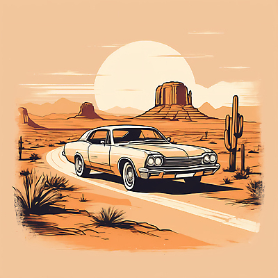 JPG 도로 교통수단 일러스트 자동차 산 선인장 사람없음 태양 사막 빈티지 디지털합성 빈티지배경 서부 국내일러스트 AI일러스트 AI콘텐츠 자연요소 식물 길 육상교통 백그라운드 교통 컨셉 교통시설 파일형식
