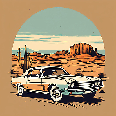 JPG 도로 교통수단 일러스트 자동차 산 선인장 사람없음 사막 빈티지 디지털합성 빈티지배경 서부 국내일러스트 AI일러스트 AI콘텐츠 식물 길 육상교통 백그라운드 교통 컨셉 교통시설 파일형식