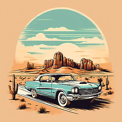 JPG 도로 교통수단 일러스트 자동차 산 선인장 사람없음 태양 사막 빈티지 디지털합성 빈티지배경 서부 국내일러스트 AI일러스트 AI콘텐츠 자연요소 식물 길 육상교통 백그라운드 교통 컨셉 교통시설 파일형식