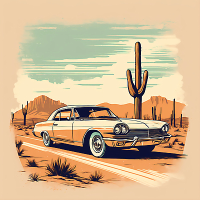 JPG 도로 교통수단 일러스트 자동차 산 선인장 사람없음 태양 사막 빈티지 디지털합성 빈티지배경 서부 국내일러스트 AI일러스트 AI콘텐츠 자연요소 식물 길 육상교통 백그라운드 교통 컨셉 교통시설 파일형식