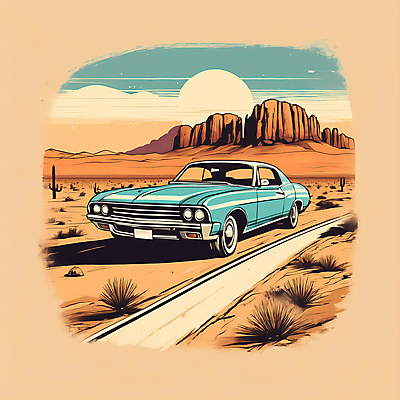 JPG 도로 교통수단 일러스트 자동차 산 사람없음 태양 사막 빈티지 디지털합성 빈티지배경 서부 국내일러스트 AI일러스트 AI콘텐츠 자연요소 길 육상교통 백그라운드 교통 컨셉 교통시설 파일형식