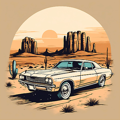 JPG 도로 교통수단 일러스트 자동차 산 사람없음 태양 사막 빈티지 디지털합성 빈티지배경 서부 국내일러스트 AI일러스트 AI콘텐츠 자연요소 길 육상교통 백그라운드 교통 컨셉 교통시설 파일형식