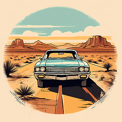 JPG 도로 교통수단 일러스트 자동차 산 사람없음 사막 빈티지 디지털합성 빈티지배경 서부 국내일러스트 AI일러스트 AI콘텐츠 길 육상교통 백그라운드 교통 컨셉 교통시설 파일형식