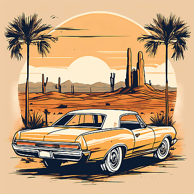 JPG 도로 교통수단 일러스트 자동차 산 사람없음 야자수 태양 사막 빈티지 디지털합성 빈티지배경 서부 국내일러스트 AI일러스트 AI콘텐츠 자연요소 나무 길 육상교통 백그라운드 교통 컨셉 교통시설 파일형식