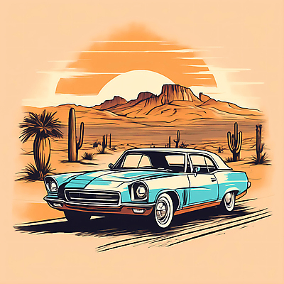 JPG 도로 교통수단 일러스트 자동차 산 선인장 사람없음 태양 사막 빈티지 디지털합성 빈티지배경 서부 국내일러스트 AI일러스트 AI콘텐츠 자연요소 식물 길 육상교통 백그라운드 교통 컨셉 교통시설 파일형식