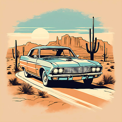 JPG 도로 교통수단 일러스트 자동차 산 선인장 사람없음 태양 사막 빈티지 디지털합성 빈티지배경 서부 국내일러스트 AI일러스트 AI콘텐츠 자연요소 식물 길 육상교통 백그라운드 교통 컨셉 교통시설 파일형식