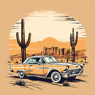 JPG 도로 교통수단 일러스트 자동차 산 선인장 사람없음 사막 빈티지 디지털합성 빈티지배경 서부 국내일러스트 AI일러스트 AI콘텐츠 식물 길 육상교통 백그라운드 교통 컨셉 교통시설 파일형식
