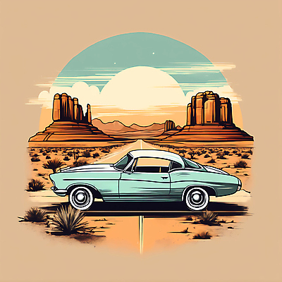 JPG 도로 교통수단 일러스트 자동차 산 사람없음 태양 사막 빈티지 디지털합성 빈티지배경 서부 국내일러스트 AI일러스트 AI콘텐츠 자연요소 길 육상교통 백그라운드 교통 컨셉 교통시설 파일형식