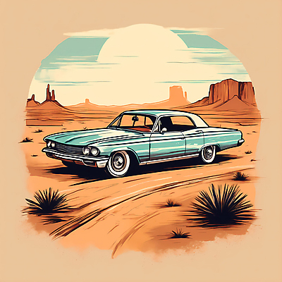 JPG 도로 교통수단 일러스트 자동차 산 사람없음 태양 사막 빈티지 디지털합성 빈티지배경 서부 국내일러스트 AI일러스트 AI콘텐츠 자연요소 길 육상교통 백그라운드 교통 컨셉 교통시설 파일형식