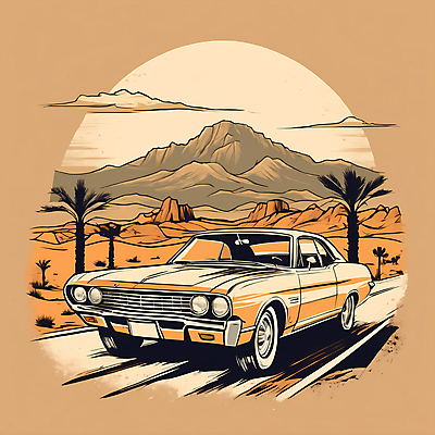 JPG 도로 교통수단 일러스트 자동차 산 사람없음 사막 빈티지 디지털합성 빈티지배경 서부 국내일러스트 AI일러스트 AI콘텐츠 길 육상교통 백그라운드 교통 컨셉 교통시설 파일형식