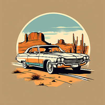 JPG 도로 교통수단 일러스트 자동차 산 선인장 사람없음 사막 빈티지 디지털합성 빈티지배경 서부 국내일러스트 AI일러스트 AI콘텐츠 식물 길 육상교통 백그라운드 교통 컨셉 교통시설 파일형식