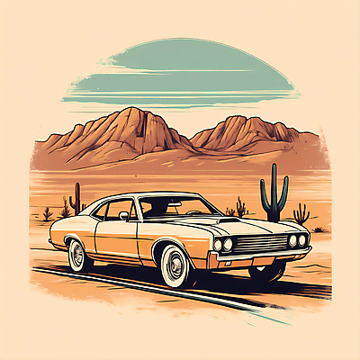 JPG 도로 교통수단 일러스트 자동차 산 사람없음 사막 빈티지 디지털합성 빈티지배경 서부 국내일러스트 AI일러스트 AI콘텐츠 길 육상교통 백그라운드 교통 컨셉 교통시설 파일형식