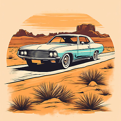 JPG 도로 교통수단 일러스트 자동차 산 사람없음 태양 사막 빈티지 디지털합성 빈티지배경 서부 국내일러스트 AI일러스트 AI콘텐츠 자연요소 길 육상교통 백그라운드 교통 컨셉 교통시설 파일형식