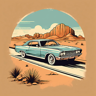 JPG 도로 교통수단 일러스트 자동차 산 사람없음 사막 빈티지 디지털합성 빈티지배경 서부 국내일러스트 AI일러스트 AI콘텐츠 길 육상교통 백그라운드 교통 컨셉 교통시설 파일형식
