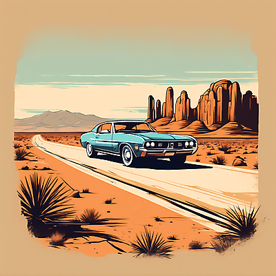 JPG 도로 교통수단 일러스트 자동차 산 사람없음 사막 빈티지 디지털합성 빈티지배경 서부 국내일러스트 AI일러스트 AI콘텐츠 길 육상교통 백그라운드 교통 컨셉 교통시설 파일형식